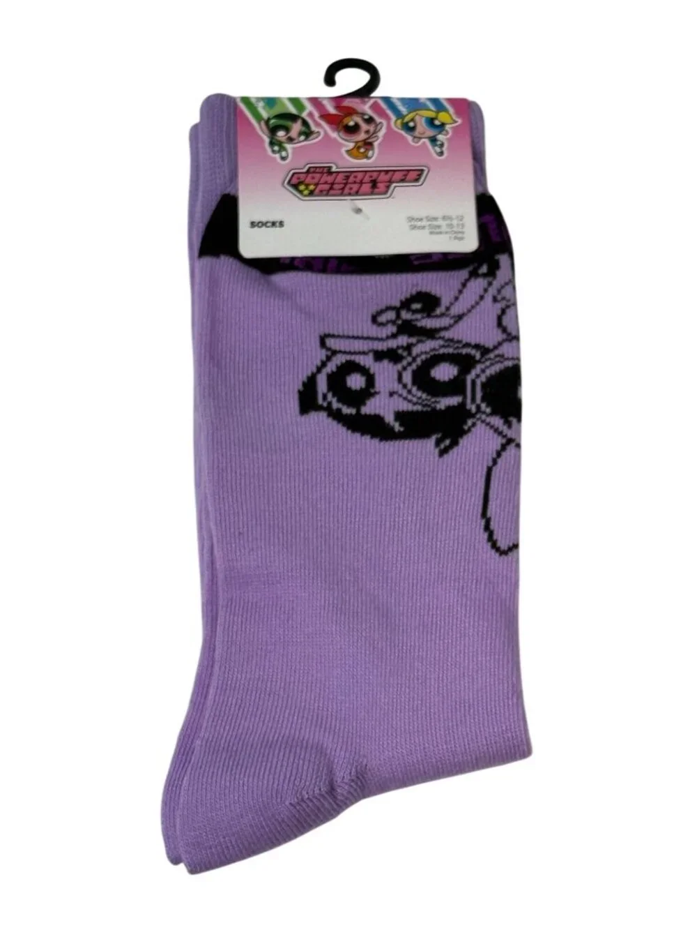 Powerpuff Girls Crew Socks Purple Adult 6.5-12 Cartoon NWT